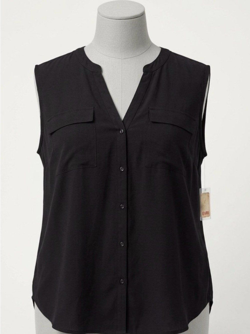 EVRI Size 3X Black Sleeveless Utility Blouse Shirt